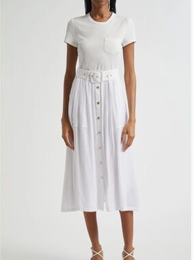 NWT Ramy Brook Sylvie Dress Ivory White Midi S Small Pocket Button Front